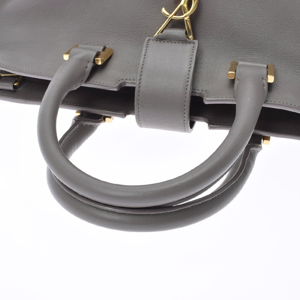 SAINT LAURENT Cabas Shoulder Bag Gray Calfskin Handbag - Picture 3 of 11